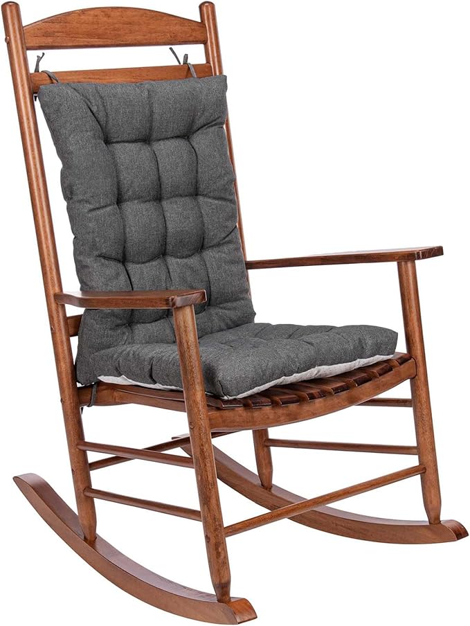 Rocking Chair Cushions Comfortable Tufted Seat Cushion Pads Non-Skid Backed Set of Backrest Cushion and Seat Bottom for Porch Rocker Adirondack Chair (Darkgrey, Backrest-24X17,Bottom-17x17)