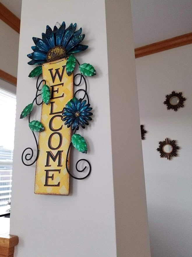 Door Decoration Metal Flower Welcome Sign Wall Hanging Decorations for Spring Summer Front Porch Door Hanger Rustic Home Indoor Outdoor Decor