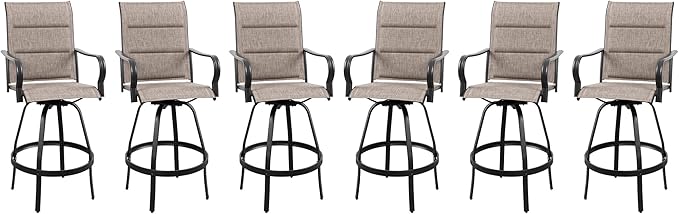 Vongrasig 6 Piece Outdoor Patio Swivel Bar Chairs, All Weather Padded Sling Textile High Top Bar Stools, Bistro Set for Backyard, Lawn Garden, Balcony, Gray