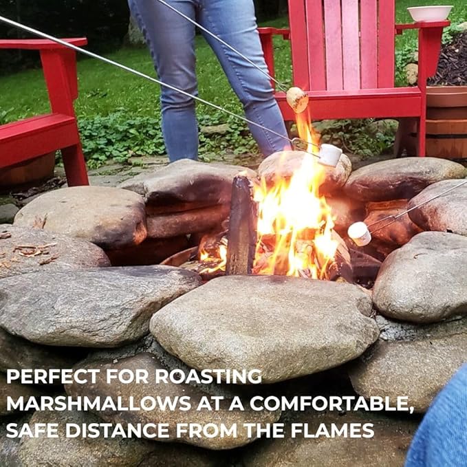 Smores Sticks For Fire Pit [All-Stainless Steel Set Of 12] -Marshmallow Roasting Sticks For Campfire, Telescoping S'mores Forks -Long Hot Dog Sticks [Dishwasher-Safe] - SUMPRI Campfire Skewers