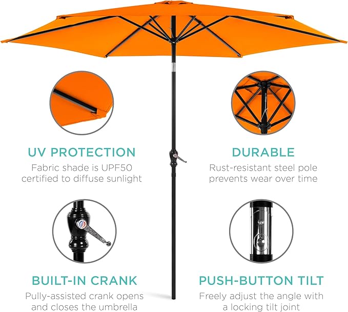Best Choice Products 10ft Outdoor Steel Polyester Market Patio Umbrella w/Crank, Easy Push Button, Tilt, Table Compatible