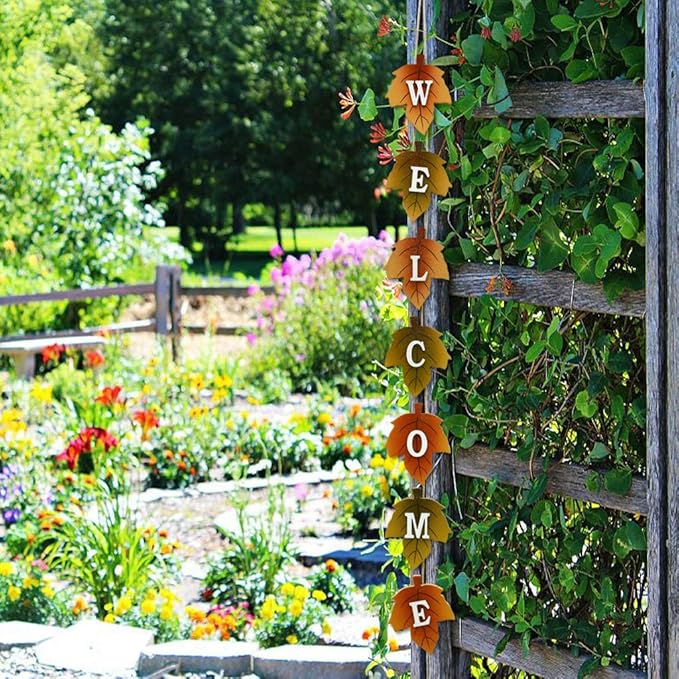 Attraction Design Wood Autumn Welcome Sign Fall Front Door Decor, Rustic Hanging Welcome Door Sign for Autumn Harvest Thanksgiving Halloween Door Wall Decoration Indoor Outdoor 4.25"X36" (3)