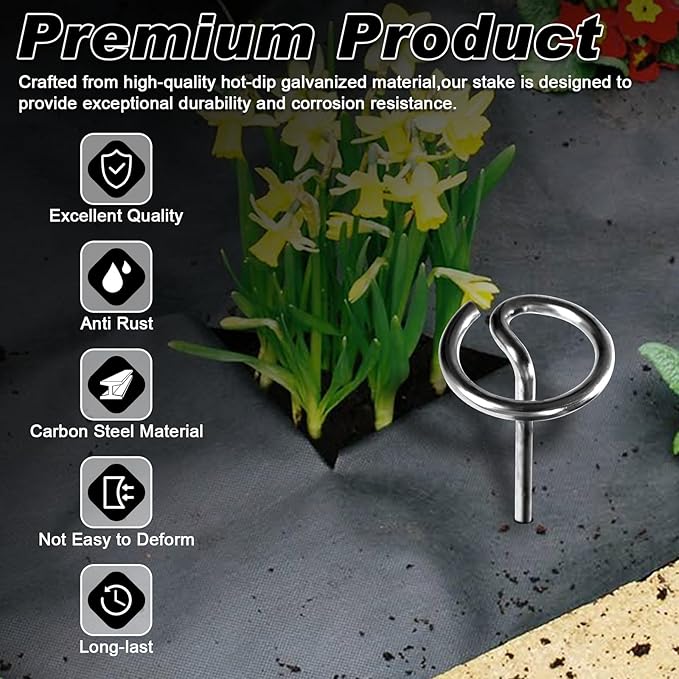 FEED GARDEN 60 Pack Landscape Staples 8 Gauge 6 Inch Galvanized Garden Stakes SOD Pins Yard Lawn Spikes for Plant Cover, Tent, Weed Barrier Fabric, Turf, Inflatable and Outdoor Decoration