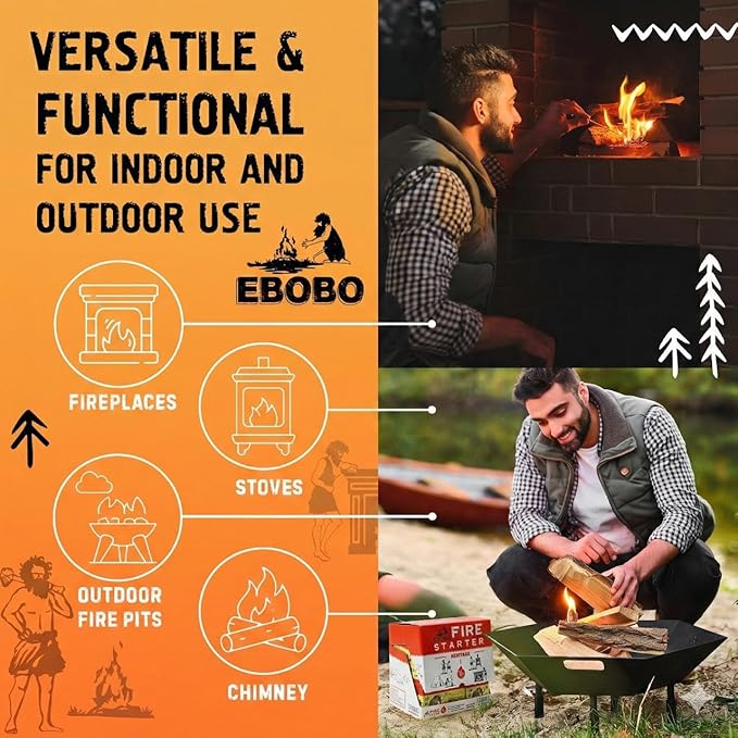 256 pcs Natural Fire Starters for Fireplace, Wood Stove, Charcoal Grill, BBQ, Fire Pit & Smoker – Wood Wool & Wax Rolls – Easy to Light, No Prep, No Mess