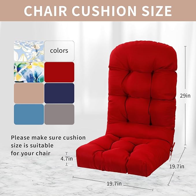 Adirondack Chair Cushions Set of 2, High Back Patio Chair Cushions 48 x 19.7 x 4.7 Inch, Indoor/Outdoor Thickened Rocking Chair Cushion, Fade-Resistant & Waterproof (Wine Red)