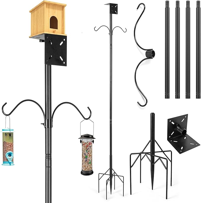 79 Inch Adjustable Bird Feeder Pole for Outdoors Heavy Duty | Birdhouse Pole | Bird Feeder Stand with Mounting Bracket and Shepherd's Hooks | Mounting Pole for Smart Bird Feeder
