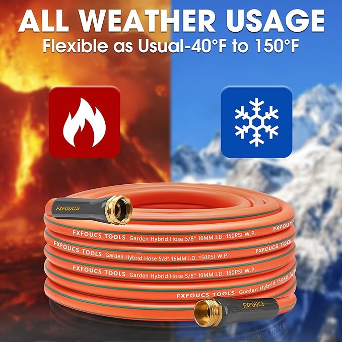 Heavy Duty Garden Hose – 5/8 Inch Flexible, Lightweight Hybrid Hose with 600 PSI Burst Pressure, Swivel Handle,All-Weather Water Hose, Durable Copper Male/Female Fittings (Orange, 50FT)
