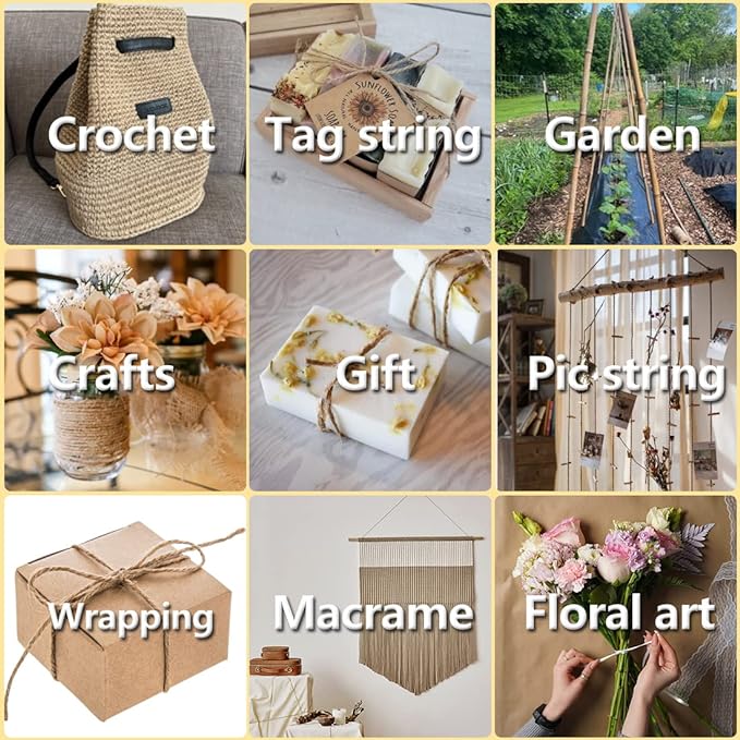 PerkHomy 800 Feet Natural Jute Twine Long Twine String for Crafts Gift Wrapping Packing Gardening Crochet Knitting Macrame Decor (800 FT * 2mm (3Ply))