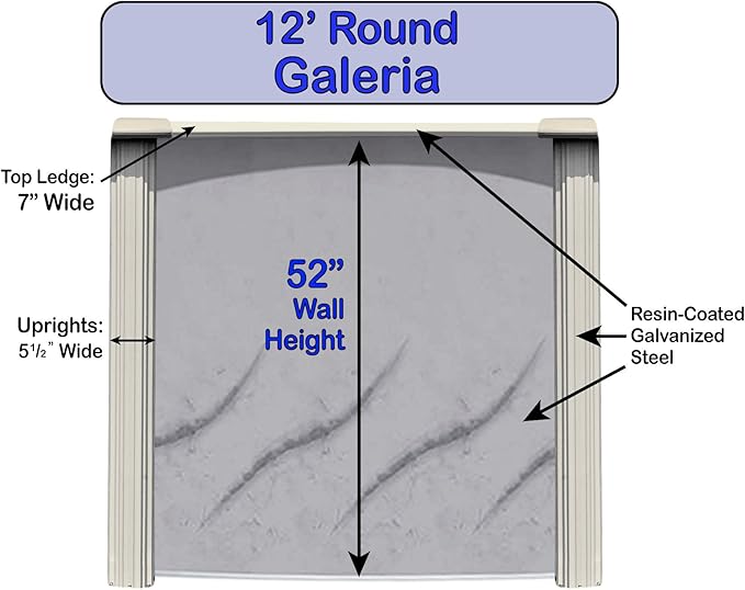 Lake Effect Pools 'Galleria' 12 ft Round Above Ground Swimming Pool | 52 Inch Steel Side Walls | Kit Includes: 25 Gauge Overlap Liner & Widemouth Skimmer