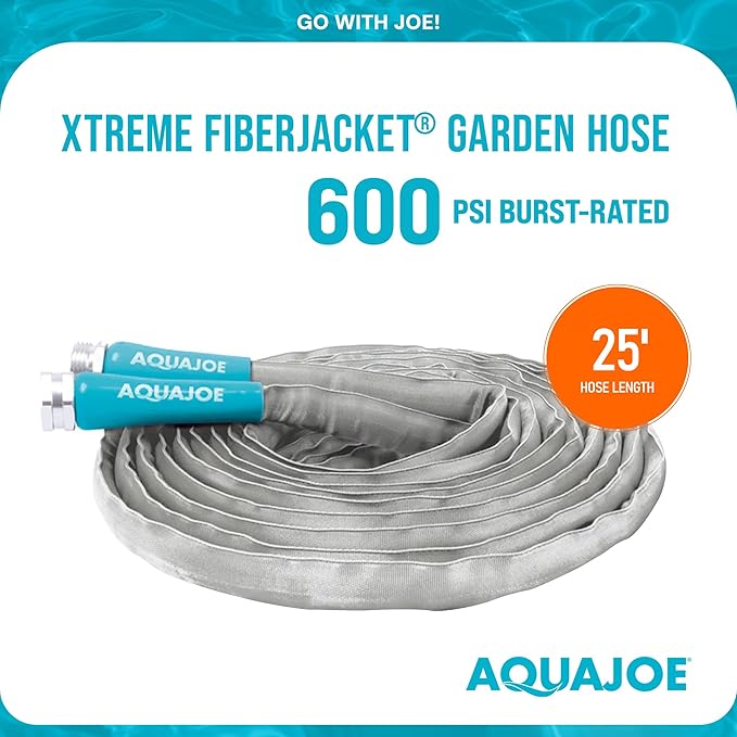 Aqua Joe AJFJH25-58-PRX XTREME FIBERJACKET Flexible, Kink-Resistant Garden Hose, 600 PSI Max, 5/8-Inch Diameter, 25 Feet