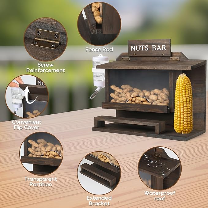 Squirrel Feeders for Outside, Extra Large 11.8" Nut Bar Squirrel Feeder, Carbonized Squirrel Feeder Chipmunk House, Funny Squrrill Nuts Bar, Durable Wooden Squirrel Corn Cob Feeder