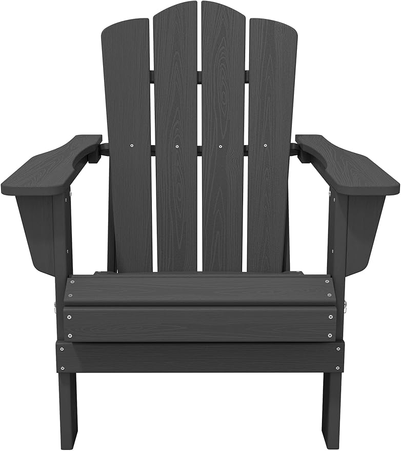 KINGYES Folding Adirondack Chair Set of 6, HDPE All-Weather Folding Adirondack Chair, Grey
