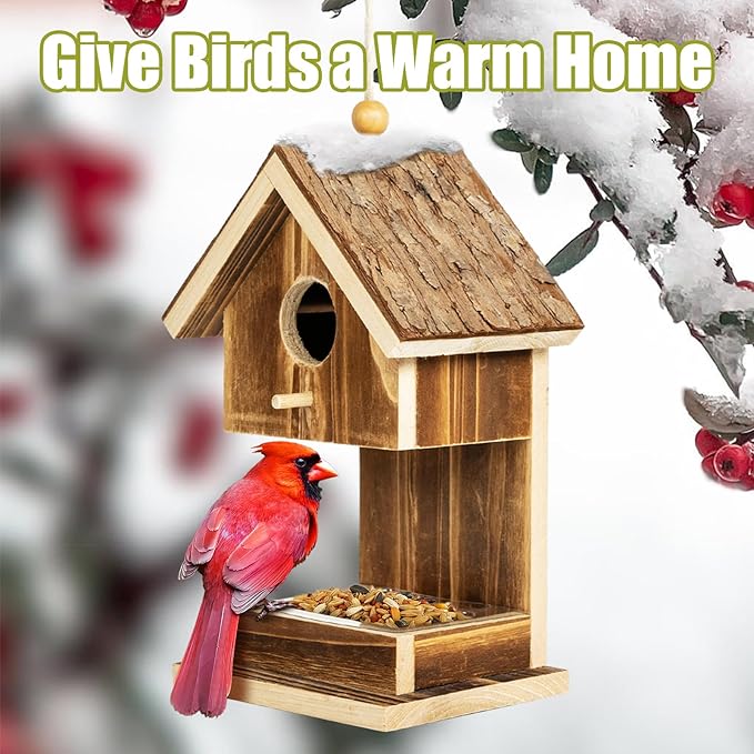 Bird Houses for Outside Hanging Bird House Feeder for Hummingbirds Cardinal Wren Bluebird Wild Birds Small Natural Wood Birdhouse for Country Cottages Farmhouse Outdoor Garden Decoration