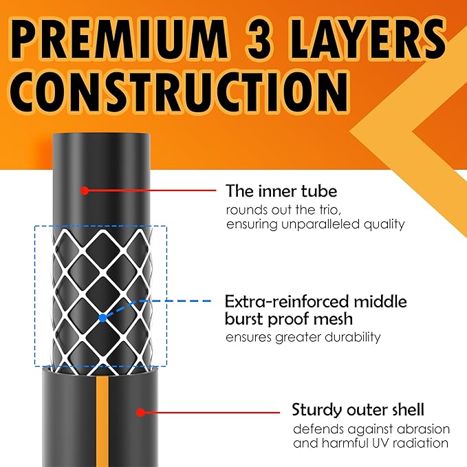 5/8 in. × 10 ft. High Flow Heavy Duty Garden Hose Flexible Hybrid Rubber Water Hose, No Memory Durable Premium Water Hose Leader Hose for Watering, Irrigation, Water Transfer Pump
