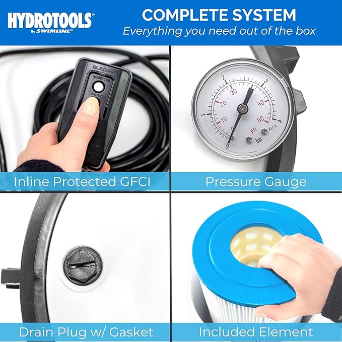 SWIMLINE HYDROTOOLS Above-Ground Pool Cartridge Filter, Sure-Flo 25 Sq Ft w/ 0.25 HP Pump, Pools up to 5500 Gallons