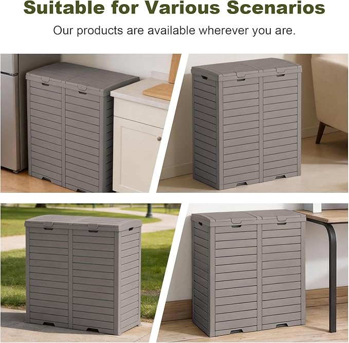 Outdoor Trash Can with lid, Waterproof, UV-Resistant Resin Garbage Can, Lockable Lid and Drip Tray, Animal-Proof, for Patio, Kitchen, Backyard and Deck (Grey, 76 Gallon)