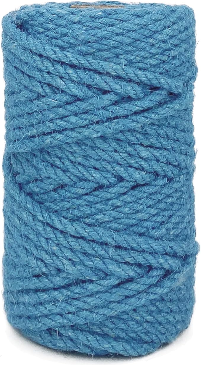 Leecogo 4.5mm Jute Rope 100 Feet Natural Craft Rope Twine String Perfect for Home Gardening Macrame Arts Crafts DIY Cat Scratching Post Replacement Repairing Recovering Cats Toy Making,Blue