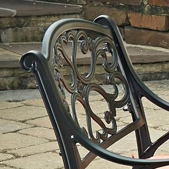 Homestyles Sanibel Black Stationary Cast Aluminum Outdoor Dining Chair, 2 Piece Patio Chairs, Set of 2 Garden Chairs with Armrest & Backrest for Garden Patio Pool Beach Yard, Black