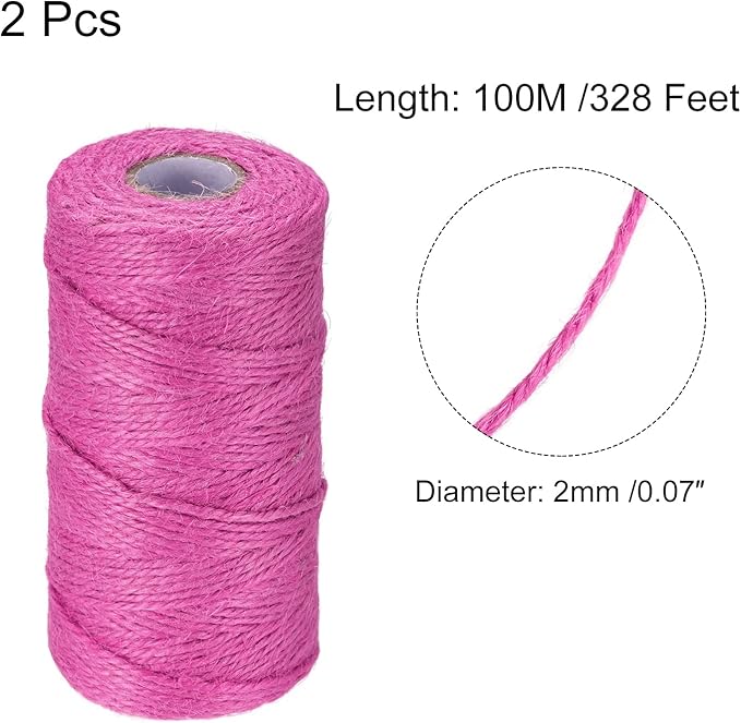 MECCANIXITY 328 Feet Garden Twine, 2mm Craft Jute Twine String Jute for Artwork, DIY Crafts, Gift Wrapping, Fuchsia Pack of 2