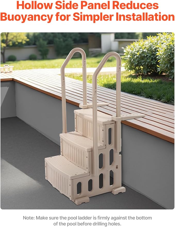 VEVOR Swimming Pool Ladder, 3-Step Double Handrails Stairs with Non-Slip Heavy Duty Steps, Max Load Capacity 400 lbs, for 36-48 Inch Inground & Above-Ground Pools of Any Decking Surface, Taupe