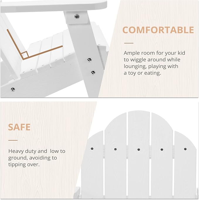 LUE BONA Kids Adirondack Chair Set of 4, White Poly Lumber Plastic, Weather Resistant Toddler Outdoor Patio Lounge Chair for Balcony, Backyard
