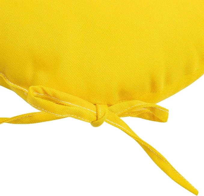 FUNHOME Bistro Chair Cushions 15 inch,Set of 2,Tufted Round Chair Cushions with Ties,15"x15"x4",Water Resistant Round Seat Cushion for Barstool Chairs,Patio Garden Kitchen Outdoor Furniture(Yellow)