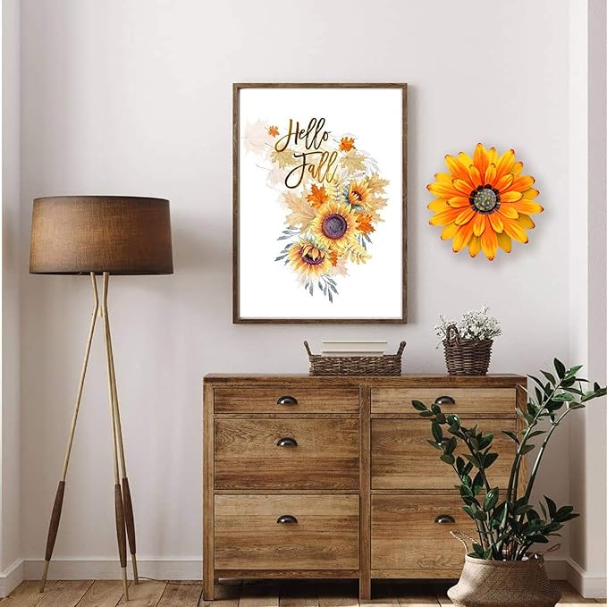 EASICUTI Sunflower Metal Flowers Wall Decor Metal Wall Art Decorations Hanging For Indoor Outdoor Home Bathroom Kitchen Dining Room Bedroom Porch Hallway Or Wall Sculptures 12 Inch