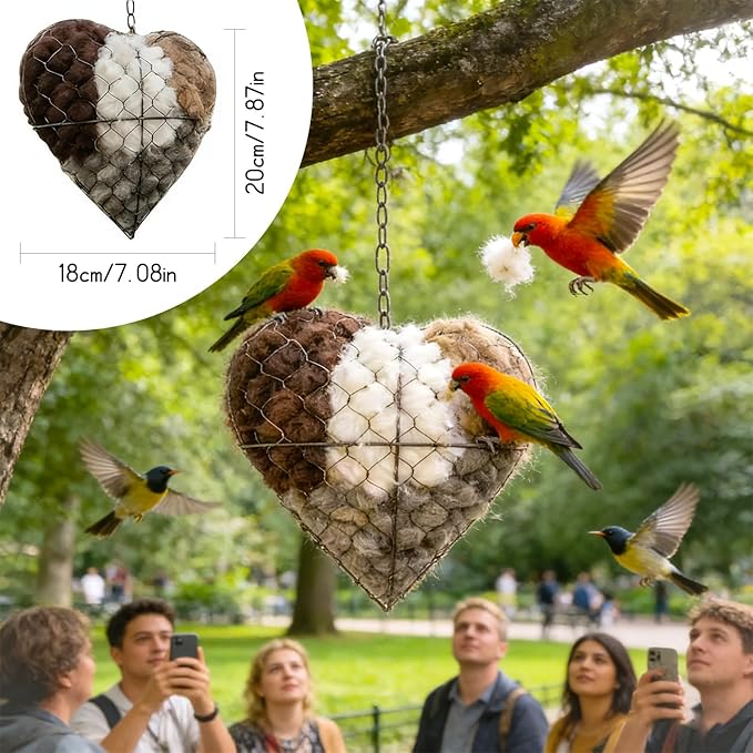 Handmade Fiber Bird Nesting Heart,Birds Nests Material Holder,Winter Tree Shelter for Wild Bird,Hummingbird Houses Nest Boxes Gifts for Outside Garden Art Birdhouse, Birds Lovers