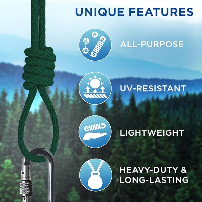TECEUM Cotton Rope 3/16” (5 mm) – 50 FT – Strong All-Purpose Braided Rope – Natural Cotton – for Crafting, Сamping, Clothes Line, DIY, Indoor & Outdoor Use – Dark Green