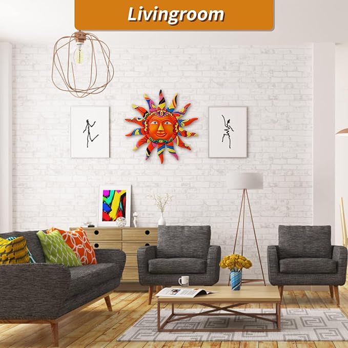 VEWOGARDEN Metal Sun Wall Art Decor Hanging for Indoor Outdoor Home Garden 13" Colorful Sun Face Sculptures & Statues Orange