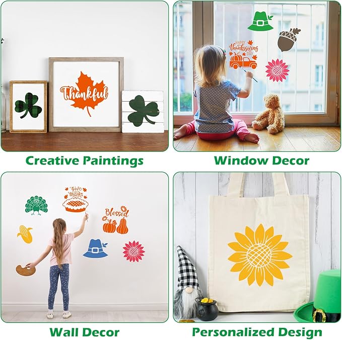 36pcs Thanksgiving Drawing Stencils for Kids 8 Inch Sidewalk Chalk Stencils Painting Large Washable Reusable Autumn Themed Primary Shape Template for Kids Toddlers Preschool