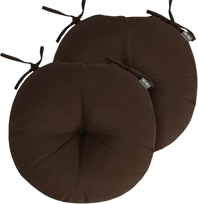 Bistro Chair Cushions 15 inch,Set of 2,Tufted Round Chair Cushions with Ties,15"x15"x4",Water Resistant Round Seat Cushion for Barstool Chairs,Patio Garden Outdoor Furniture(Chocolate Brown)