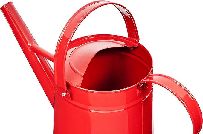 Metal Outdoor Watering Can, 1.2 Gallon Galvanized Steel with Sprinkler Head – Red