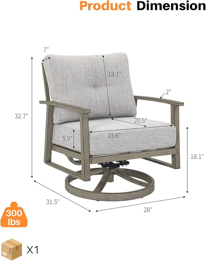 Outdoor Swivel Patio Chairs Set of 2, Outdoor Aluminum Swivel Armchair Conversation Set with Cushion, 2 Pieces All Weather Patio Furniture Sofa Chairs Set for Garden, Poolside, Lawn, Limed Oak