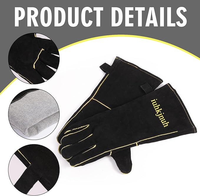 Fireplace Gloves Fire Heat Resistant: Fireproof Leather for Fireplace Fire Pit Wood Stove Campfire Furnace (M)