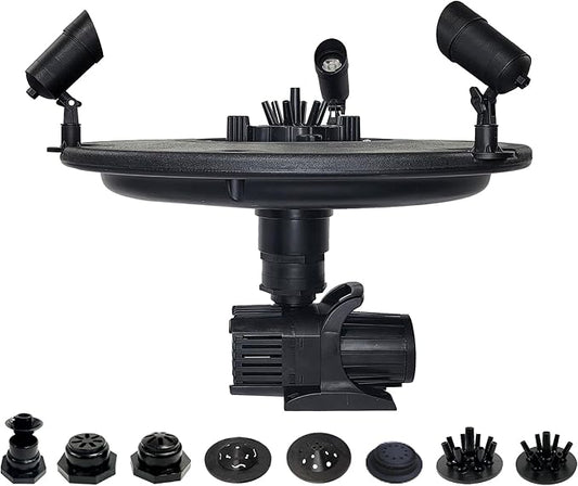 HALF OFF PONDS Floating Fountain – 3/4 HP Pond Aerator, 100' Cord – 8,000 GPH Water Pump – 11 Spray Patterns - Color-Changing LED Lights - for Ponds, Lakes & Water Gardens