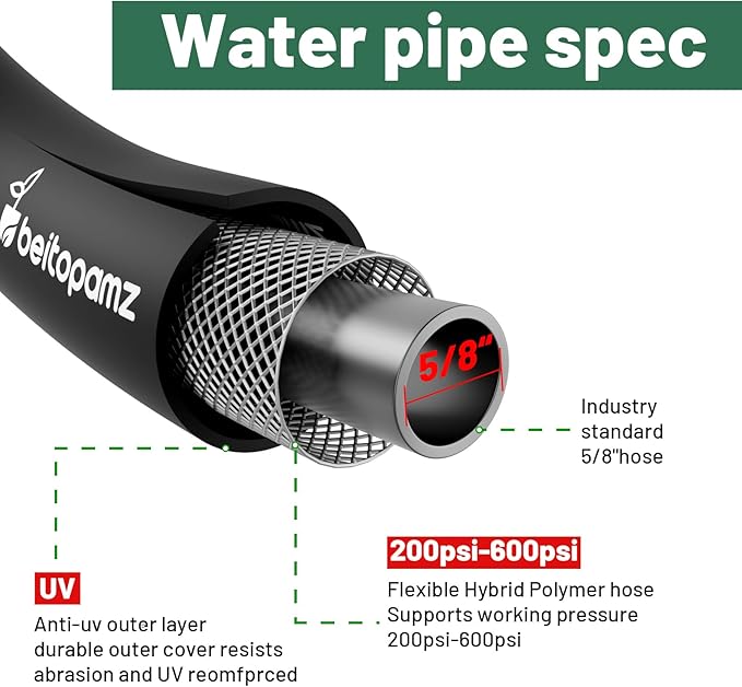 Short Garden Hose 10 ft x 5/8" Female to Female Hose Adapter, Heavy Duty Small Water Hose Extender Connector, Leak-Free Connections Hybrid Rubber Leader Hose with 3/4" Double GHT Fittings, Black