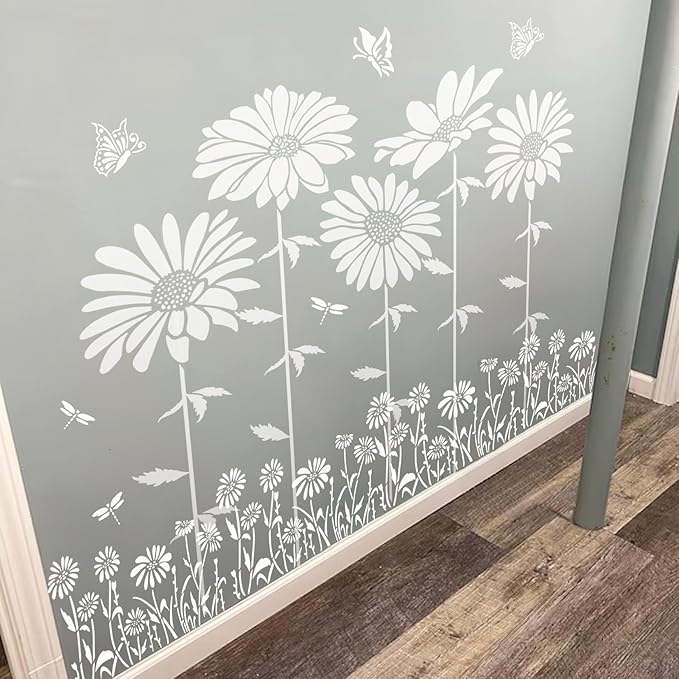 Large Flower Stencils for Painting on Walls – 12x14 Inch Jumbo Reusable Blooming Wildflower DIY Art Stencils for Fence, Wood, Fabric, Garden, Walls, Furniture, Crafts, Canvas(daisy6)