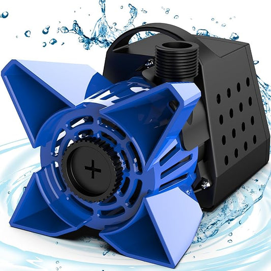 3200GPH Pond Pump, 200W Submersible Water Pump with 33FT Power Cord & Barrier Bag, 2 Hose Adapters, 20FT. Lift Height for Garden Ponds, Fountains, Waterfalls, Water Circulation (Blue)