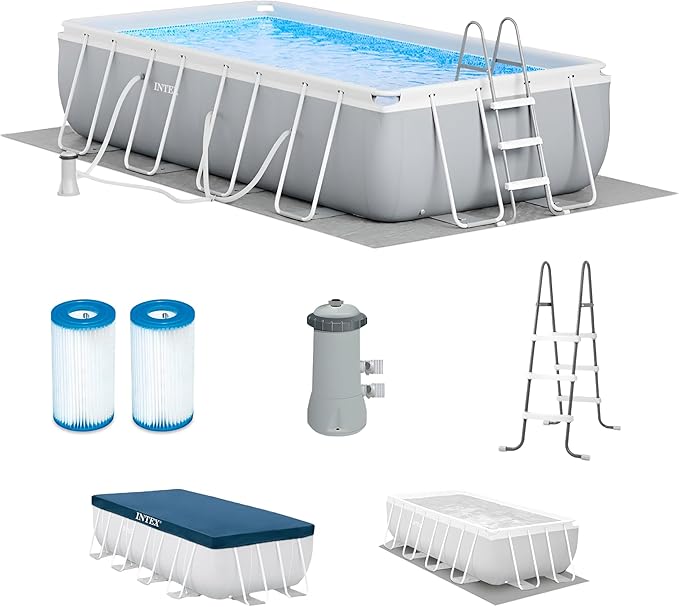 INTEX 26791EH Prism Frame Premium Rectangular Above Ground Swimming Pool Set: 16ft x 8ft x 42in – Complete Set Includes 1000 GPH Cartridge Filter Pump