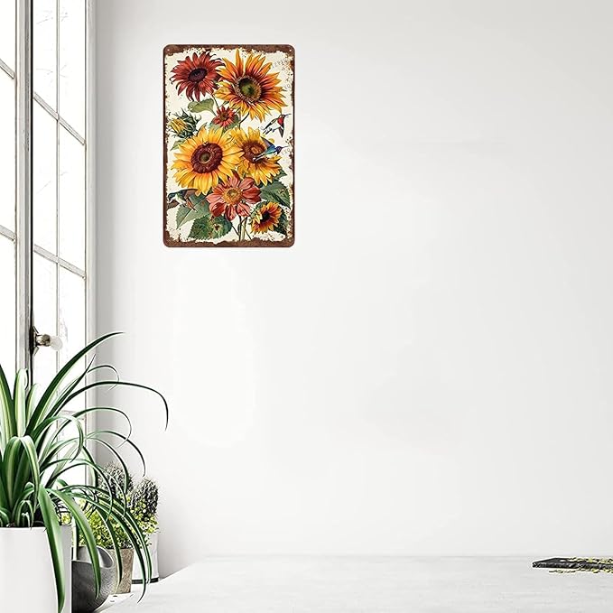 Metal Signs Flower Wild Flowers Vintage Metal Tin Sign for Home Office Kitchen Bar Cafe Garden Wall Decor 12x8 Inch