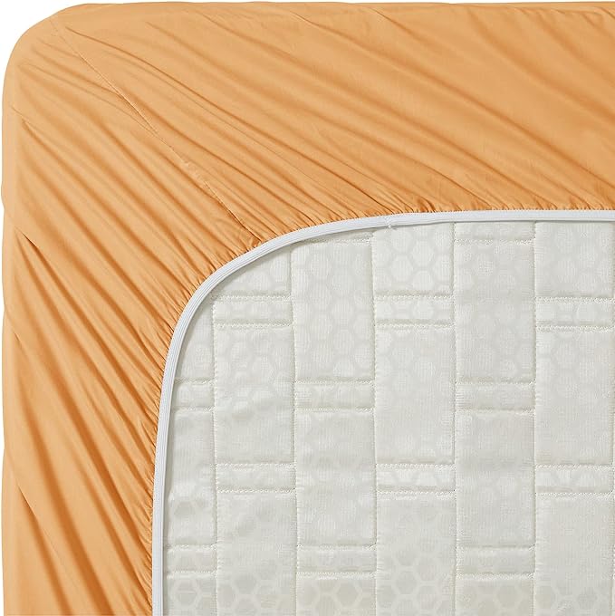 Clara Clark Fitted Sheet, Extra Deep Pocket Fits Deep Mattress, Luxury Soft Fitted Sheet Only, Queen Apricot Orange