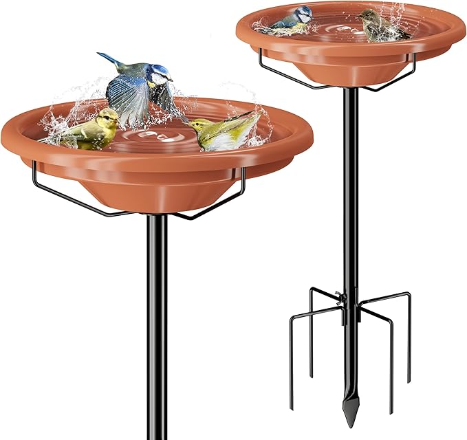 iBorn 36″ Standing Bird Feeder for Outdoors with 3 Adjustable Height Pole,12″ BPA-Free Plastic Platform Bird Feeder Seed Tray,5-Prongs Base,Birdfeeders Tray with Pole,Pack of 1（Not Include Fountain）