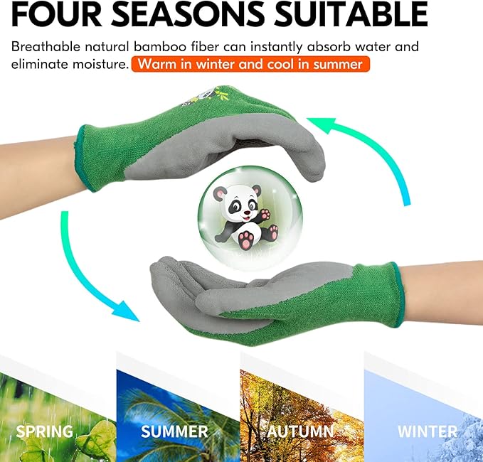 Vgo... 1-Pair Age 7-9 Kids Gloves, Bamboo Fibre Gardening Gloves, Children Yard Work Gloves, Soft Safety Rubber Gloves (Size XS, Green, KID-RB6026)