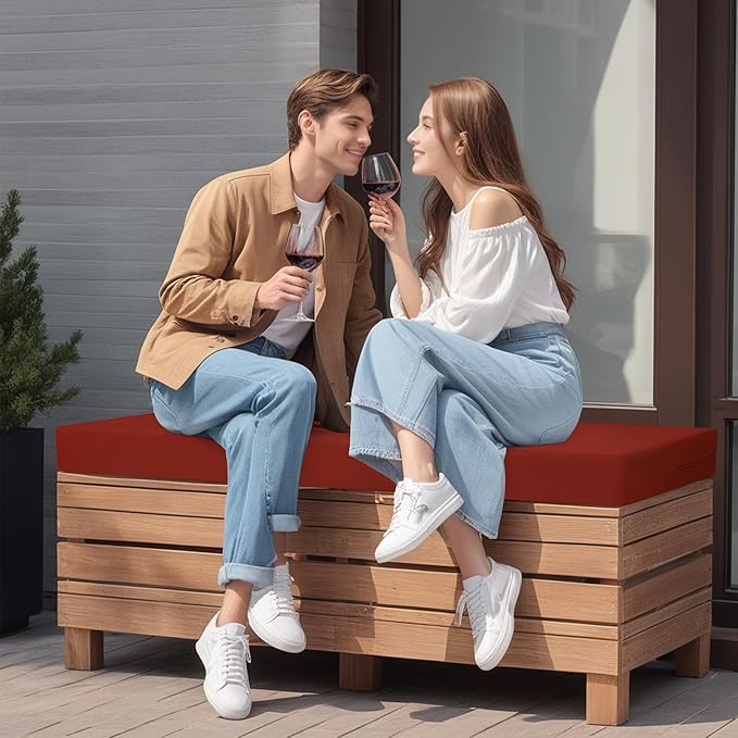 idee-home Outdoor Bench Cushion Waterproof, Bench Cushions for Outdoor Furniture, Patio Porch Swing Replacement Seat Pad with Ties for Garden Backyard, 48 x 18 Inch