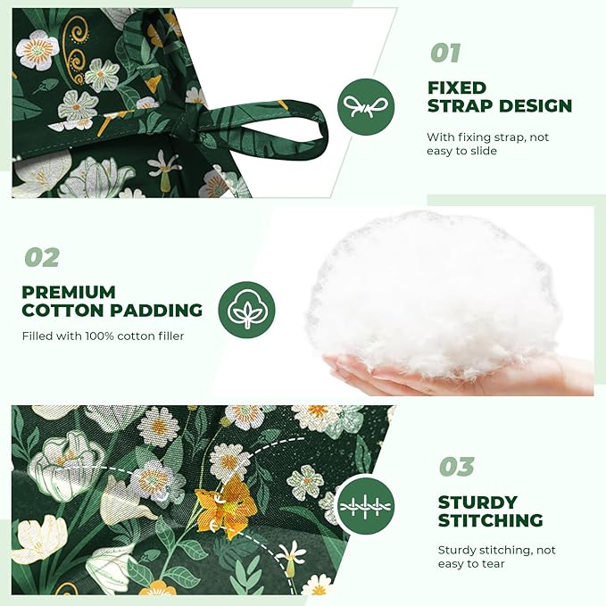 Outdoor/Indoor High Back Chair Cushion, Waterproof Outdoor Rocking Chair Cushion with Ties, Tufted Replacement Seat Cushions for Outdoor Furniture, Green Floral