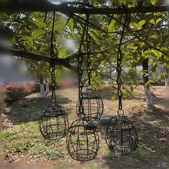 Bird Feeder, Suet Ball Feeders for Outside Hanging, Metal Hanging Bird Feeder with Hooks, Fat Ball Bird Feeder Suet Feeder for Wild Birds Outdoor Garden (Black,4 pcs)