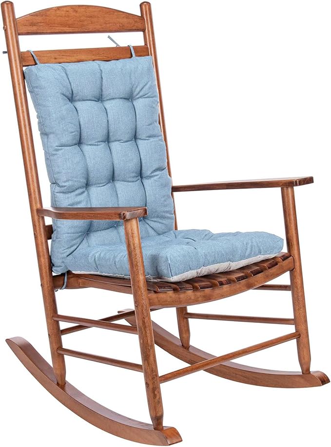 Rocking Chair Cushions Comfortable Tufted Seat Cushion Pads Non-Skid Backed Set of Backrest Cushion and Seat Bottom for Porch Rocker Adirondack Chair (Ice Blue, Backrest-24X17,Bottom-17x17)