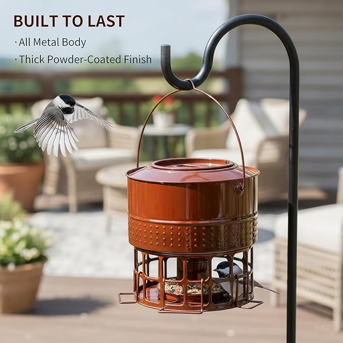 Solution4Patio Bird Feeder, 10LB Powder Coated Metal Wild Birdfeeder with 32 Feeding Stations & Triple Perches, Rust-Proof Hanging Design for Cardinals, Finches and Outdoor Garden Use (Glazed Red)