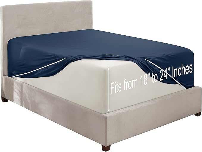 Clara Clark Fitted Sheet, Extra Deep Pocket Fits Deep Mattress, Luxury Soft Fitted Sheet Only, Twin - Extra Deep Navy Blue